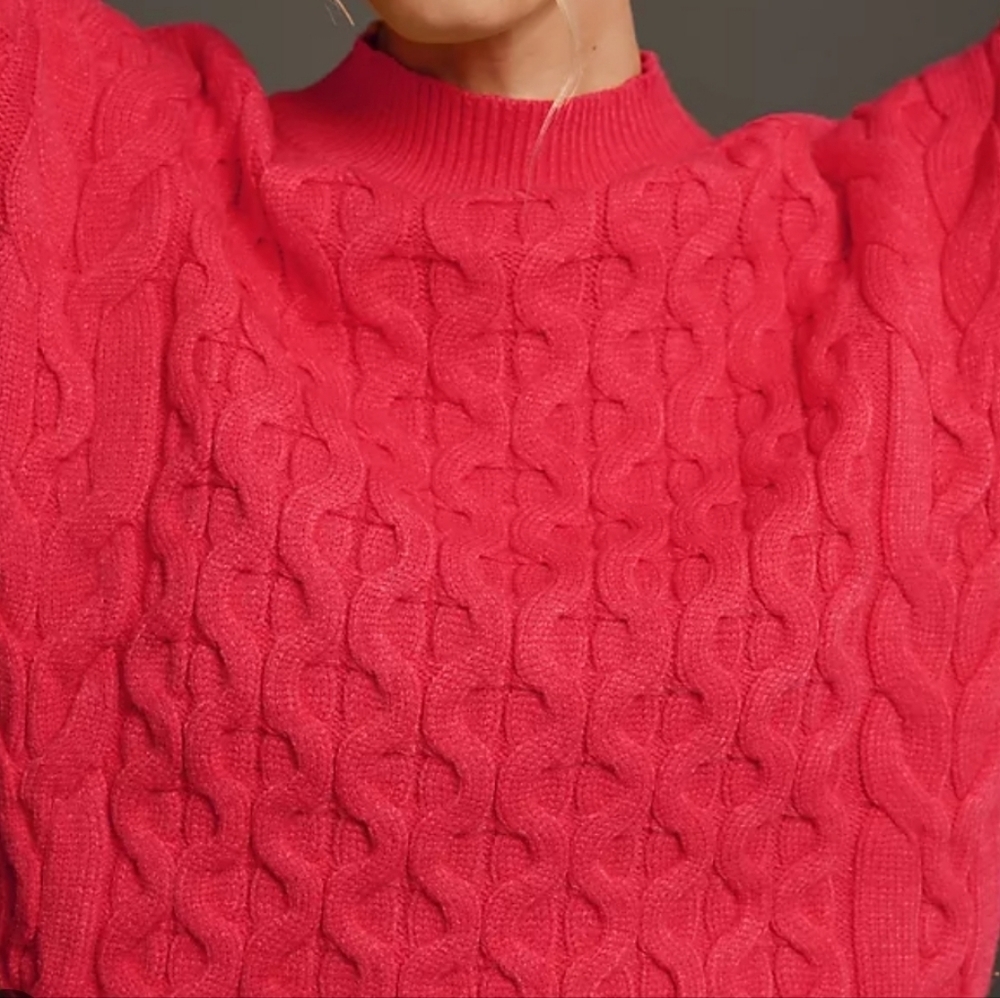 Anthropologie Chunky Knit Sweater Pink Cable Knit Cropped Women's Size Small